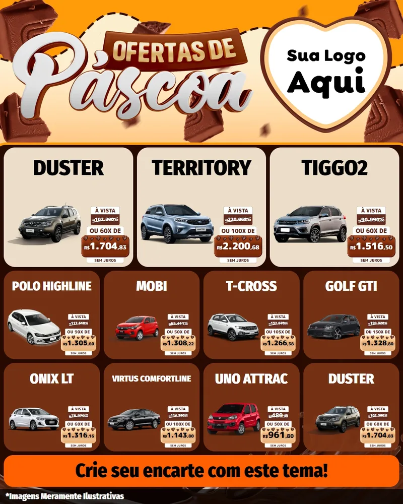 Modelo de Rede Social para Feed Instagram com o tema Ofertas de Páscoa para Concessionaria de Carros