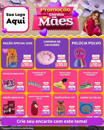 Modelo de Rede Social para Feed Instagram com o tema Promoção Dia das Mães para Pet Shop
