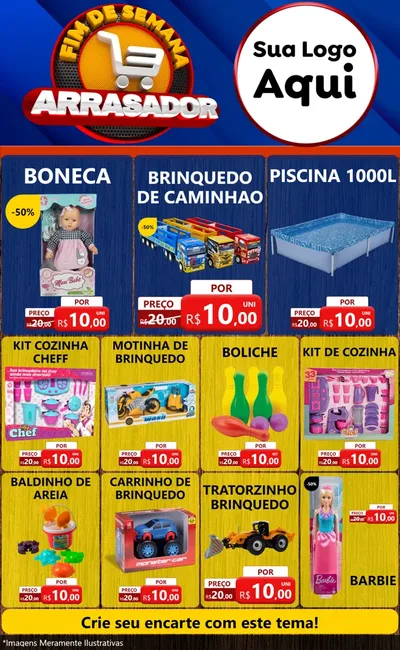Modelo de Encarte para Encarte Grande com o tema Fim De Semana Arrasador para Brinquedos