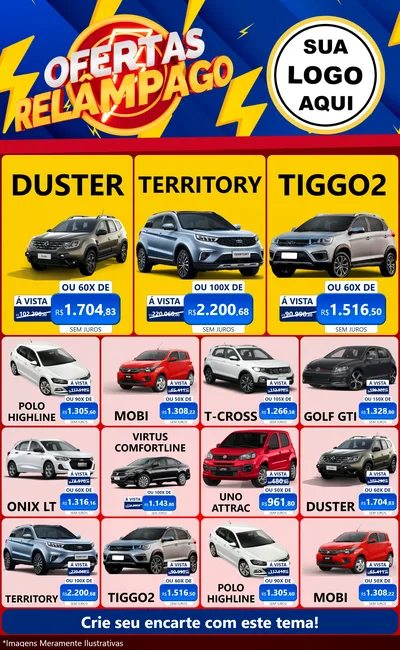Modelo de Encarte para Encarte Grande com o tema Ofertas Relâmpago para Concessionaria de Carros