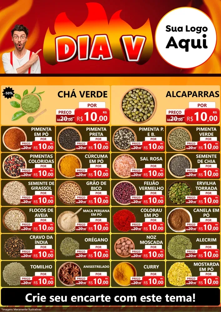 Modelo de Encarte para Encarte A4 Vertical com o tema Dia V para Produtos Naturais