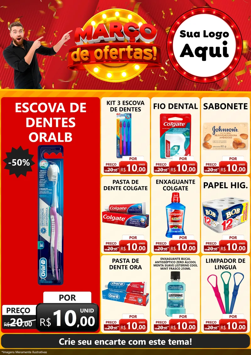 Modelo de Encarte para Encarte A4 Vertical com o tema Março de Ofertas! para Higiene Pessoal