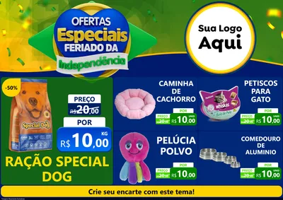 Modelo de Encarte para Encarte A4 Horizontal com o tema Ofertas Especiais Feriado da Independência para Pet Shop