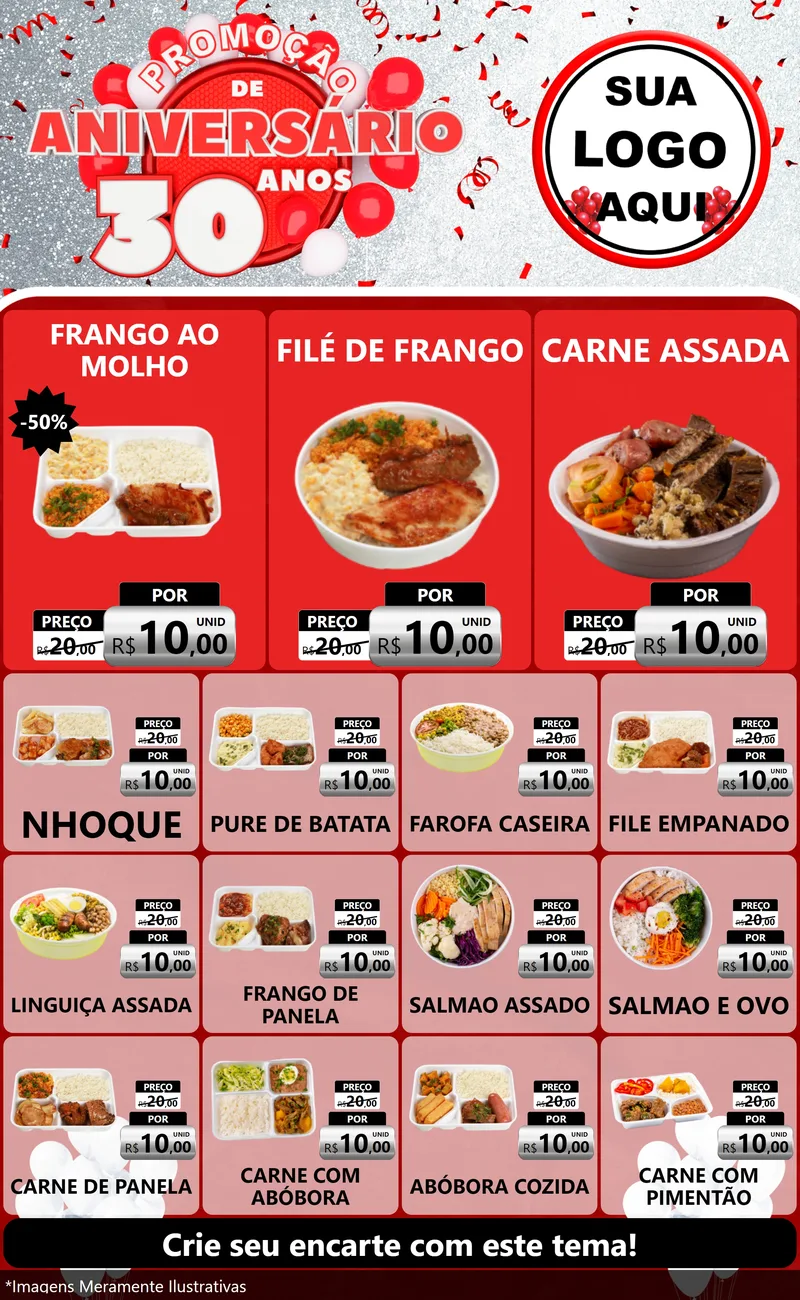 Modelo de Encarte para Encarte Grande com o tema Promoção de Aniversário - 30 Anos para Restaurante