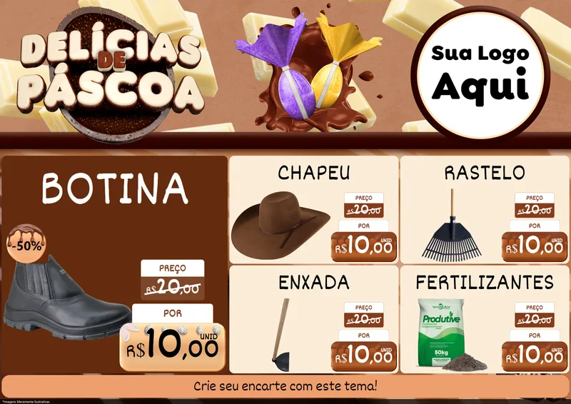 Modelo de Encarte para Encarte A4 Horizontal com o tema Delícias de Páscoa para Agropecuária