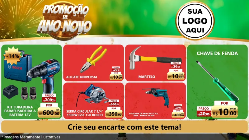 Modelo de TV para TV Horizontal com o tema Promoção de Ano Novo para Maquinas e Ferramentas