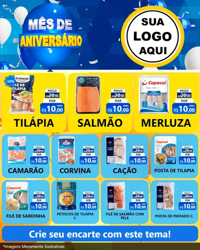 Modelo de Rede Social para Feed Instagram com o tema Mês de Aniversário para Peixaria