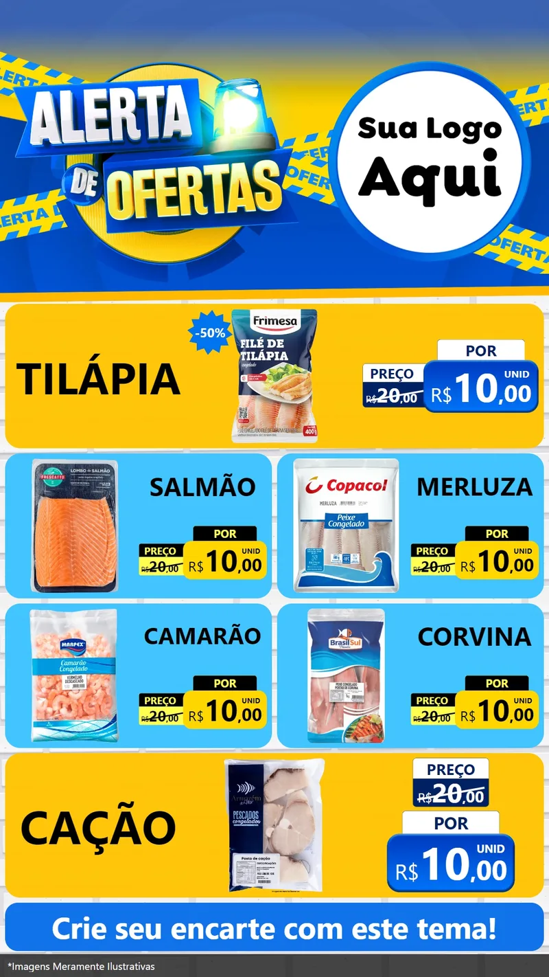 Modelo de TV para TV Vertical com o tema Alerta de Ofertas para Peixaria