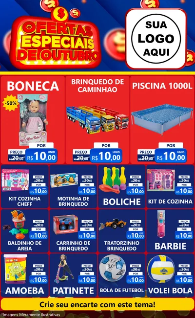 Modelo de Encarte para Encarte Grande com o tema Ofertas Especiais de Outubro para Brinquedos