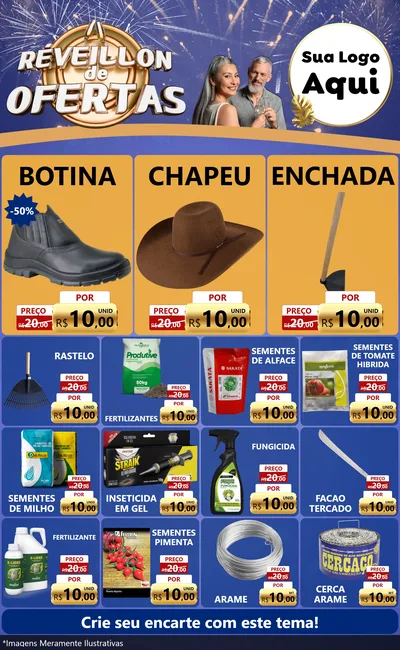 Modelo de Encarte para Encarte Grande com o tema Réveillon de Ofertas para Agropecuária