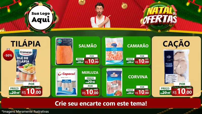 Modelo de TV para TV Horizontal com o tema Natal de Ofertas para Peixaria