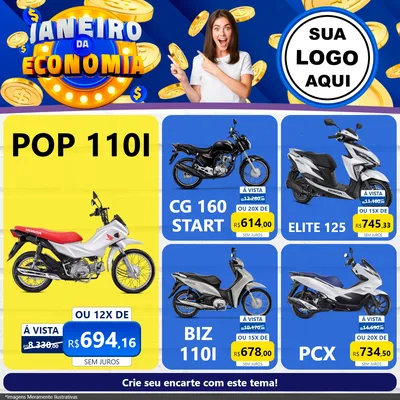 Modelo de Rede Social para Feed Facebook com o tema Janeiro da Economia para Concessionaria de Motos