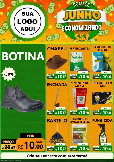Modelo de Encarte para Encarte A4 Vertical com o tema Comece Junho Economizando para Agropecuária