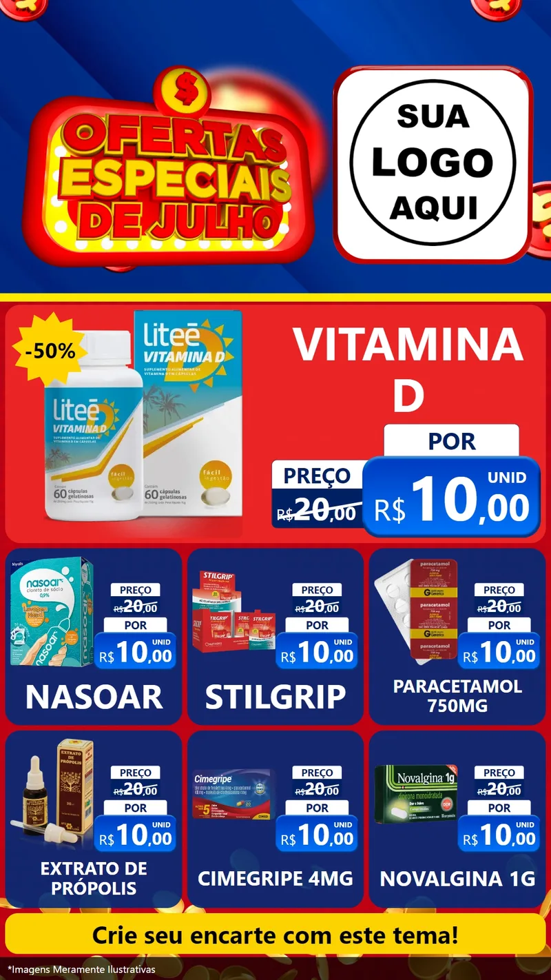 Modelo de Rede Social para Stories com o tema Ofertas Especiais de Julho para Farmácia
