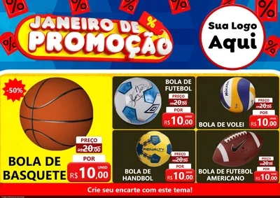 Modelo de Encarte para Encarte A4 Horizontal com o tema Janeiro de Promoção para Artigos Esportivos