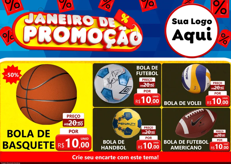 Modelo de Encarte para Encarte A4 Horizontal com o tema Janeiro de Promoção para Artigos Esportivos