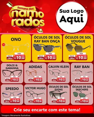Modelo de Rede Social para Feed Instagram com o tema Semana dos namorados para Óticas