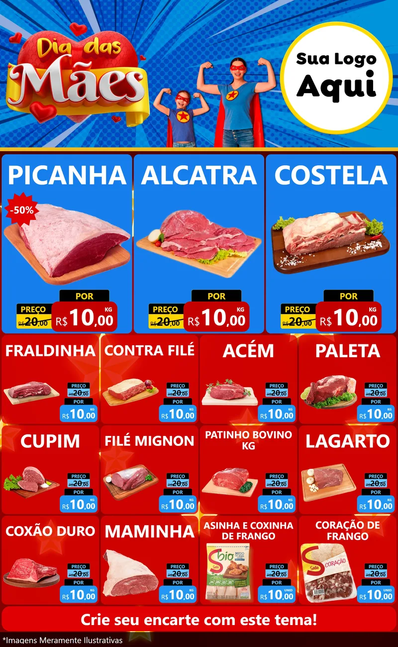 Modelo de Encarte para Encarte Grande com o tema Dia das Mães para Açougue