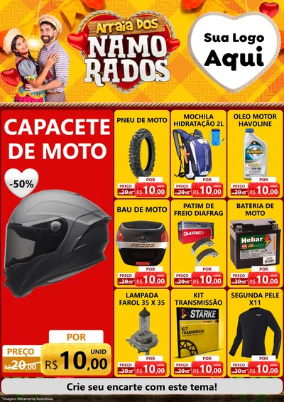 Modelo de Encarte para Encarte A4 Vertical com o tema Arraiá dos Namorados para Moto peças