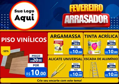 Modelo de Encarte para Encarte A4 Horizontal com o tema Fevereiro Arrasador para Material para Construção