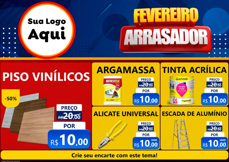 Modelo de Encarte para Encarte A4 Horizontal com o tema Fevereiro Arrasador para Material para Construção