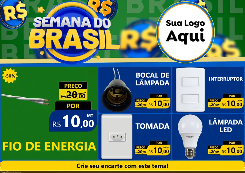 Modelo de Encarte para Encarte A4 Horizontal com o tema Semana Do Brasil para Materiais Elétricos