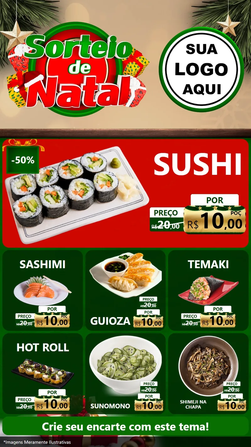 Modelo de Rede Social para Stories com o tema Sorteio de Natal para Comida japonesa
