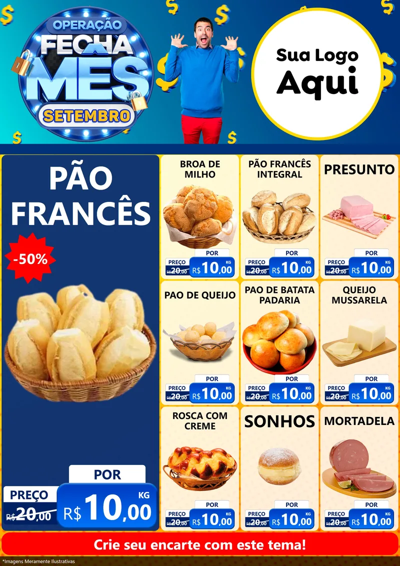 Modelo de Encarte para Encarte A4 Vertical com o tema Operação Fecha Mês Setembro para Padaria