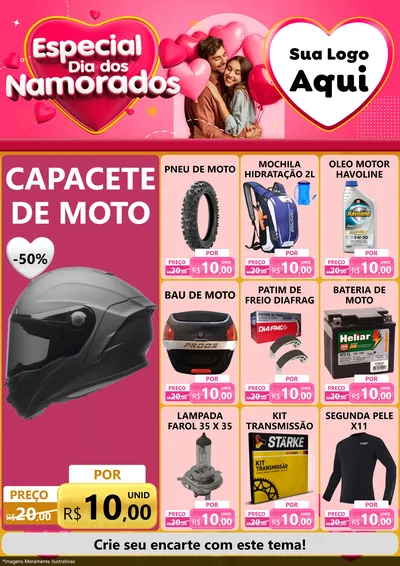 Modelo de Encarte para Encarte A4 Vertical com o tema Especial Dia dos Namorados para Moto peças