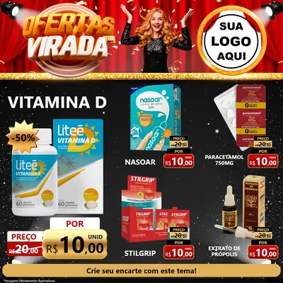Modelo de Rede Social para Feed Facebook com o tema Ofertas da Virada para Farmácia