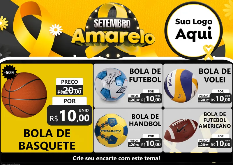 Modelo de Encarte para Encarte A4 Horizontal com o tema Setembro Amarelo para Artigos Esportivos