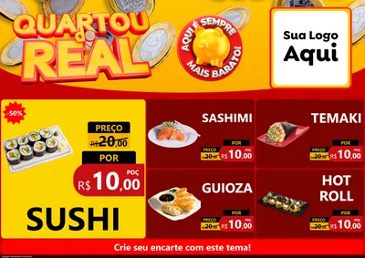 Modelo de Encarte para Encarte A4 Horizontal com o tema Quartou do Real para Comida japonesa