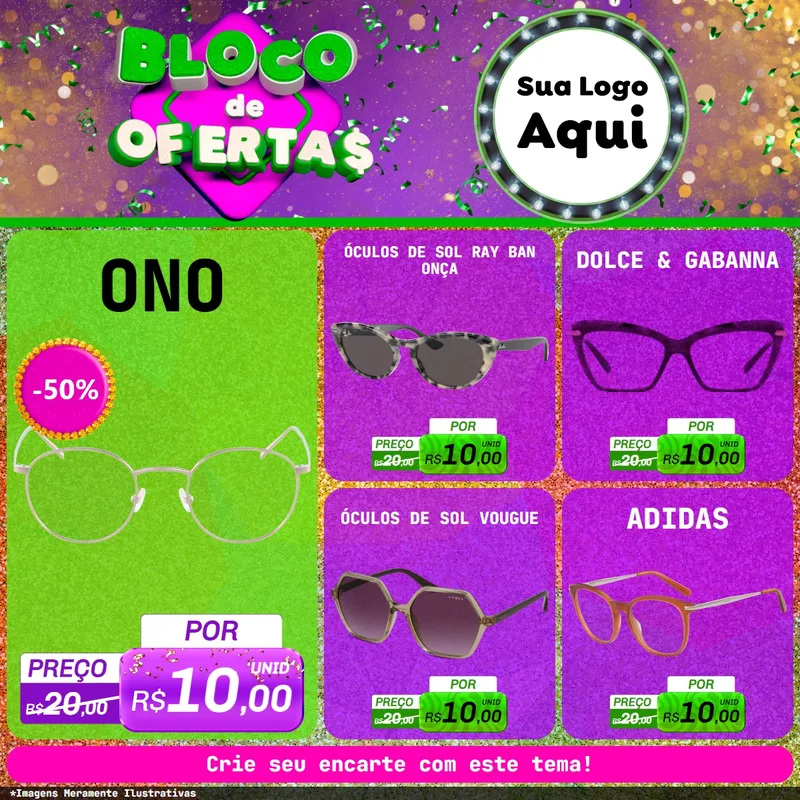 Modelo de Rede Social para Feed Facebook com o tema Bloco de Ofertas para Óticas
