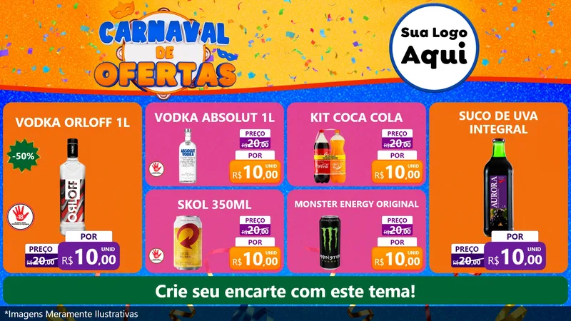 Modelo de TV para TV Horizontal com o tema Carnaval de Ofertas para Distribuidora de bebidas