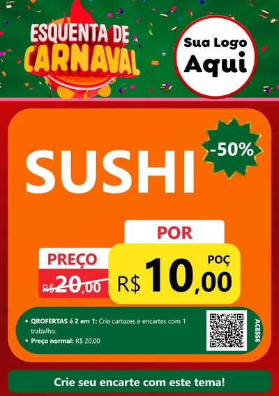 Modelo de Cartaz para Cartaz A4 Vertical com o tema Esquenta de Carnaval para Comida japonesa