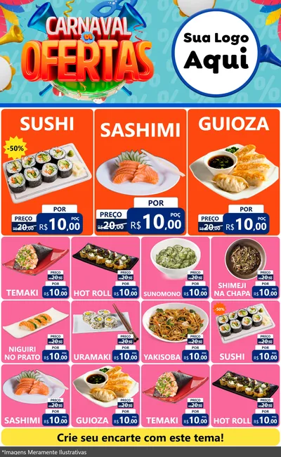 Modelo de Encarte para Encarte Grande com o tema Carnaval de Ofertas para Comida japonesa