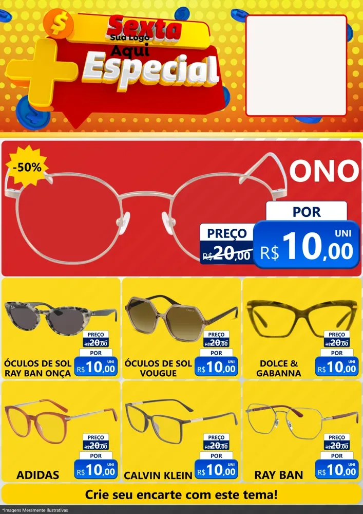 Modelo de Encarte para Encarte A4 Vertical com o tema Sexta Mais Especial para Óticas