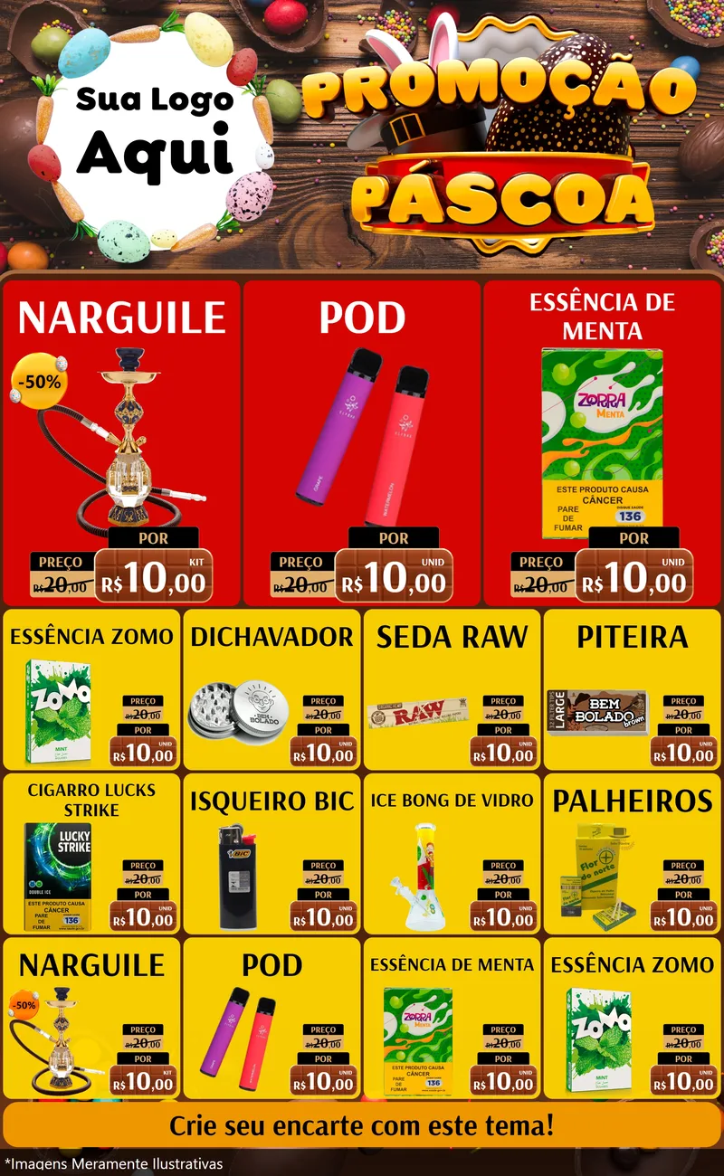 Modelo de Encarte para Encarte Grande com o tema Promoção Páscoa para Tabacaria