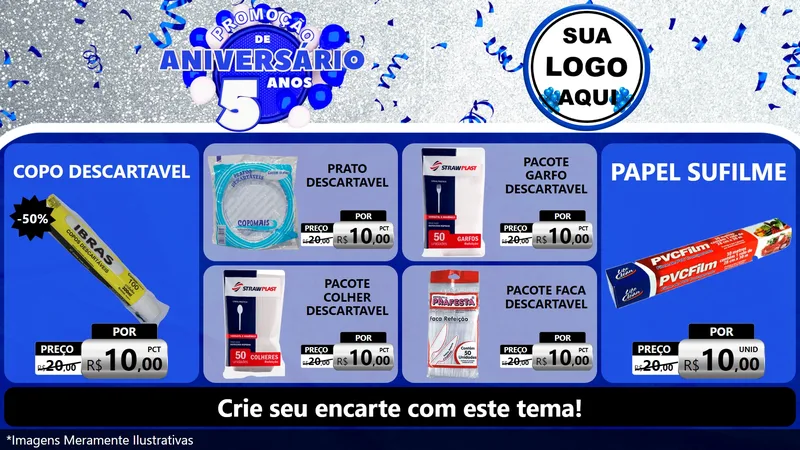 Modelo de TV para TV Horizontal com o tema Promoção de Aniversário - 5 Anos para Embalagens