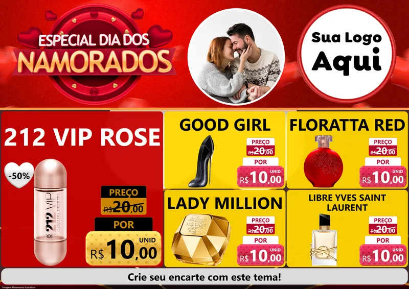 Modelo de Encarte para Encarte A4 Horizontal com o tema Especial Dia Dos Namorados para Perfumes