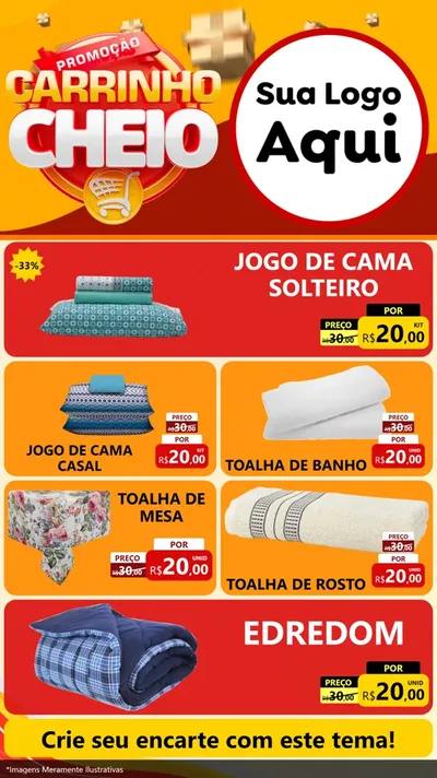 Modelo de TV para TV Vertical com o tema Promoção carrinho cheio para Cama, Mesa e Banho