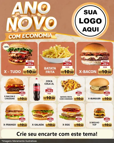Modelo de Rede Social para Feed Instagram com o tema Ano Novo Com Economia para Hamburgueria