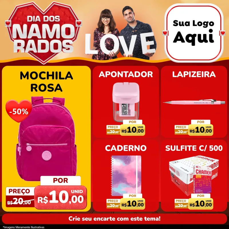 Modelo de Rede Social para Feed Facebook com o tema Dia dos Namorados para Papelaria