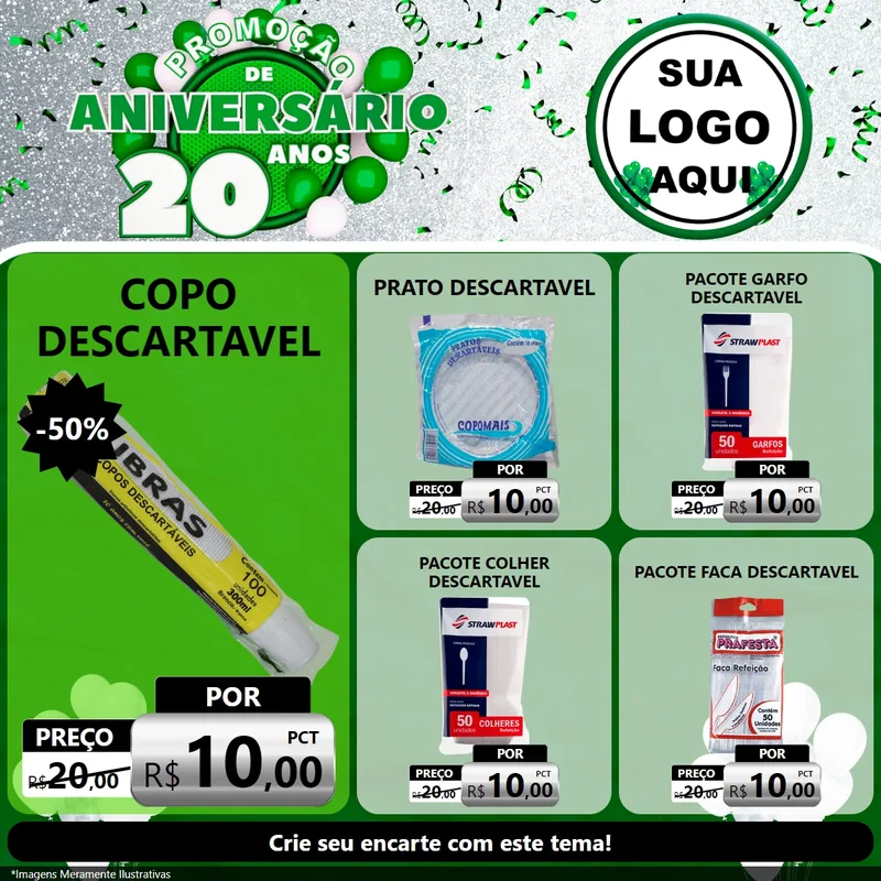 Modelo de Rede Social para Feed Facebook com o tema Promoção de Aniversário - 20 Anos para Embalagens