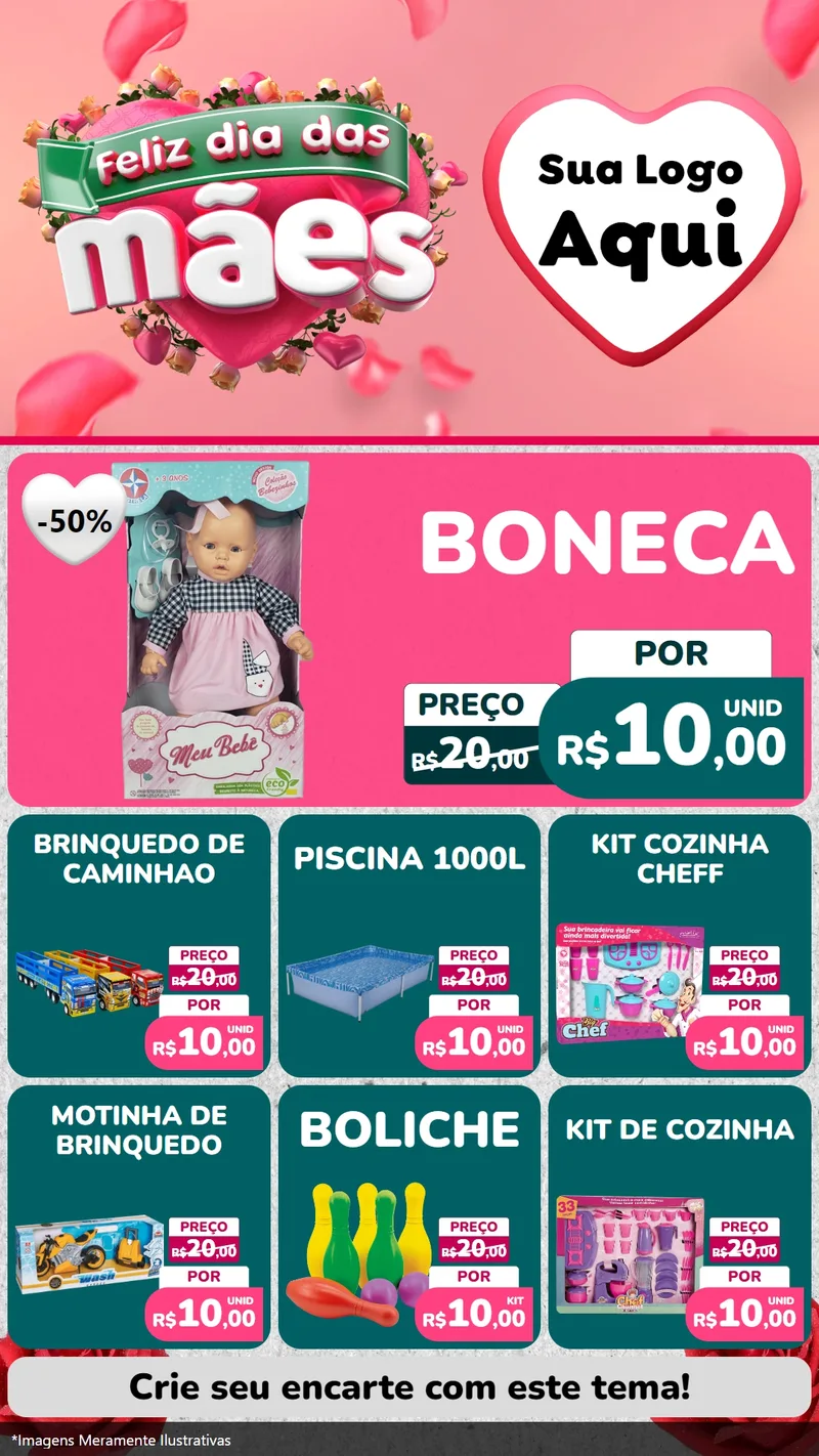 Modelo de Rede Social para Stories com o tema Feliz Dia das Mães para Brinquedos