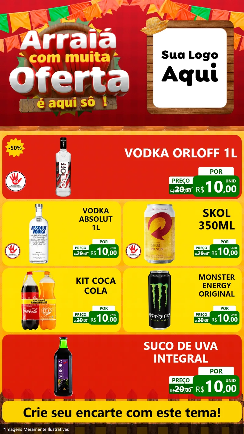 Modelo de TV para TV Vertical com o tema Arraiá Com Muita Oferta - É Aqui Sô! para Distribuidora de bebidas