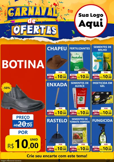 Modelo de Encarte para Encarte A4 Vertical com o tema Carnaval de Ofertas para Agropecuária