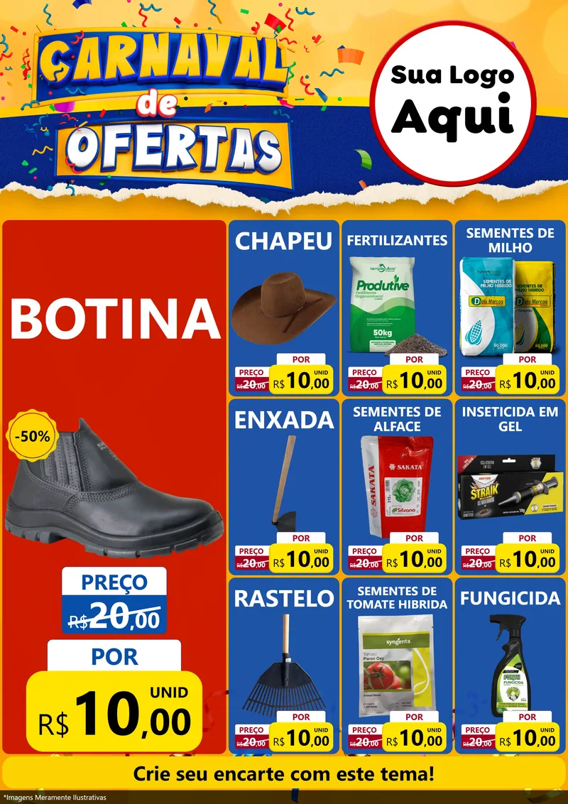Modelo de Encarte para Encarte A4 Vertical com o tema Carnaval de Ofertas para Agropecuária