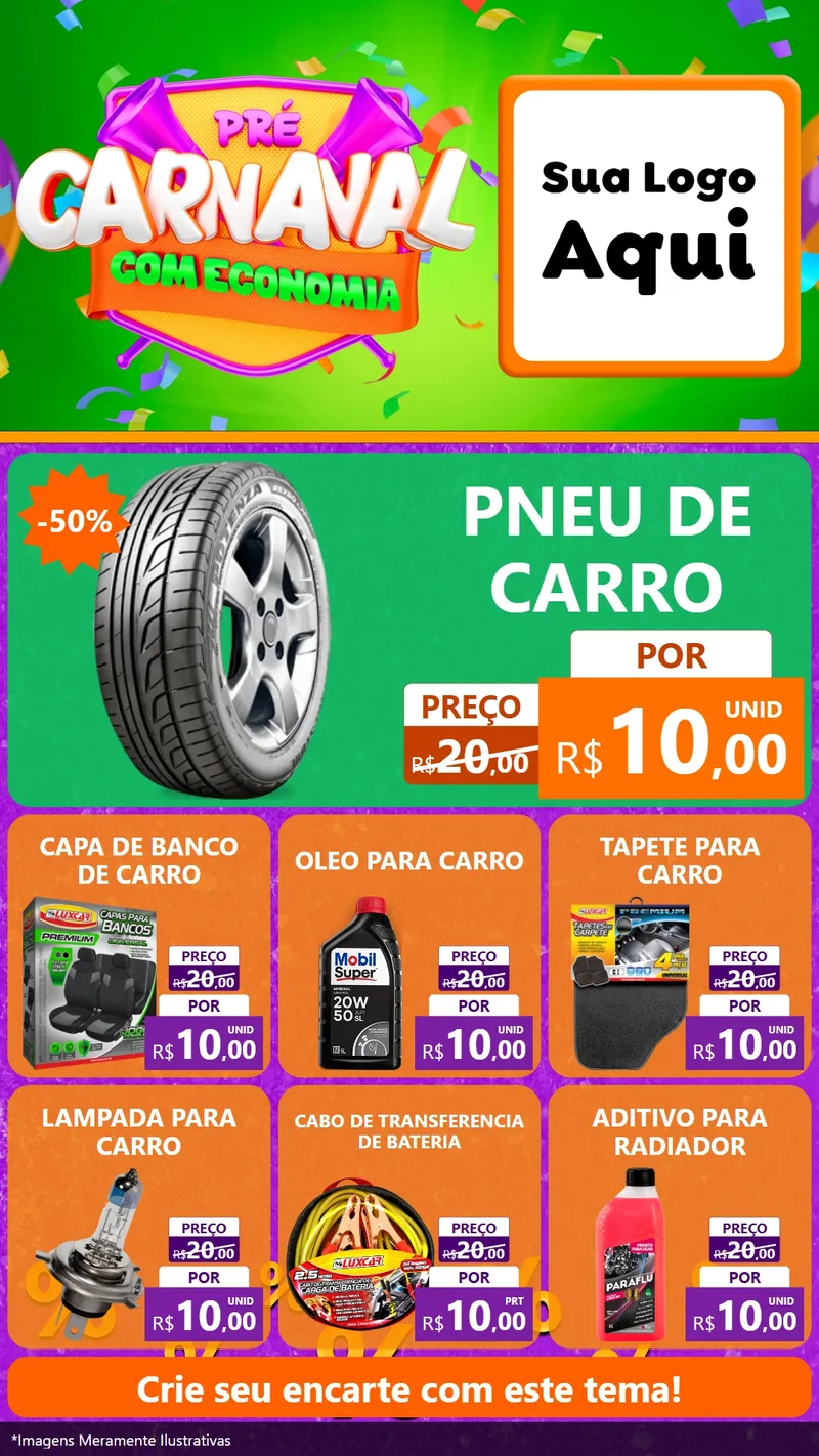 Modelo de Rede Social para Stories com o tema Pré-Carnaval Com Economia para Auto peças