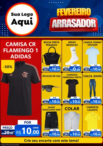 Modelo de Encarte para Encarte A4 Vertical com o tema Fevereiro Arrasador para Roupas e acessórios